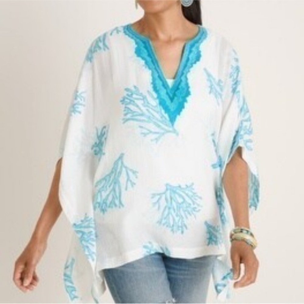 NWT Chico's Poncho Coral Shades White Blue Size S/M